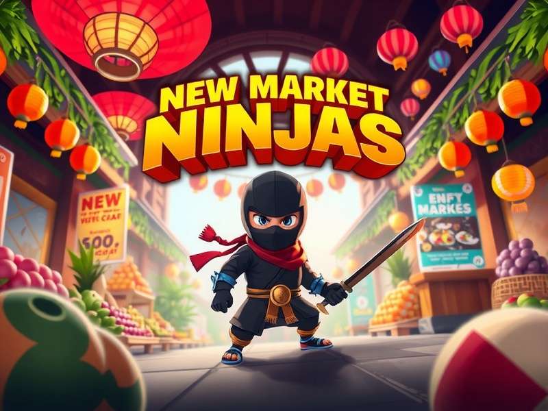 New Market Ninjas game cover showing a ninja character in a bustling Indian market